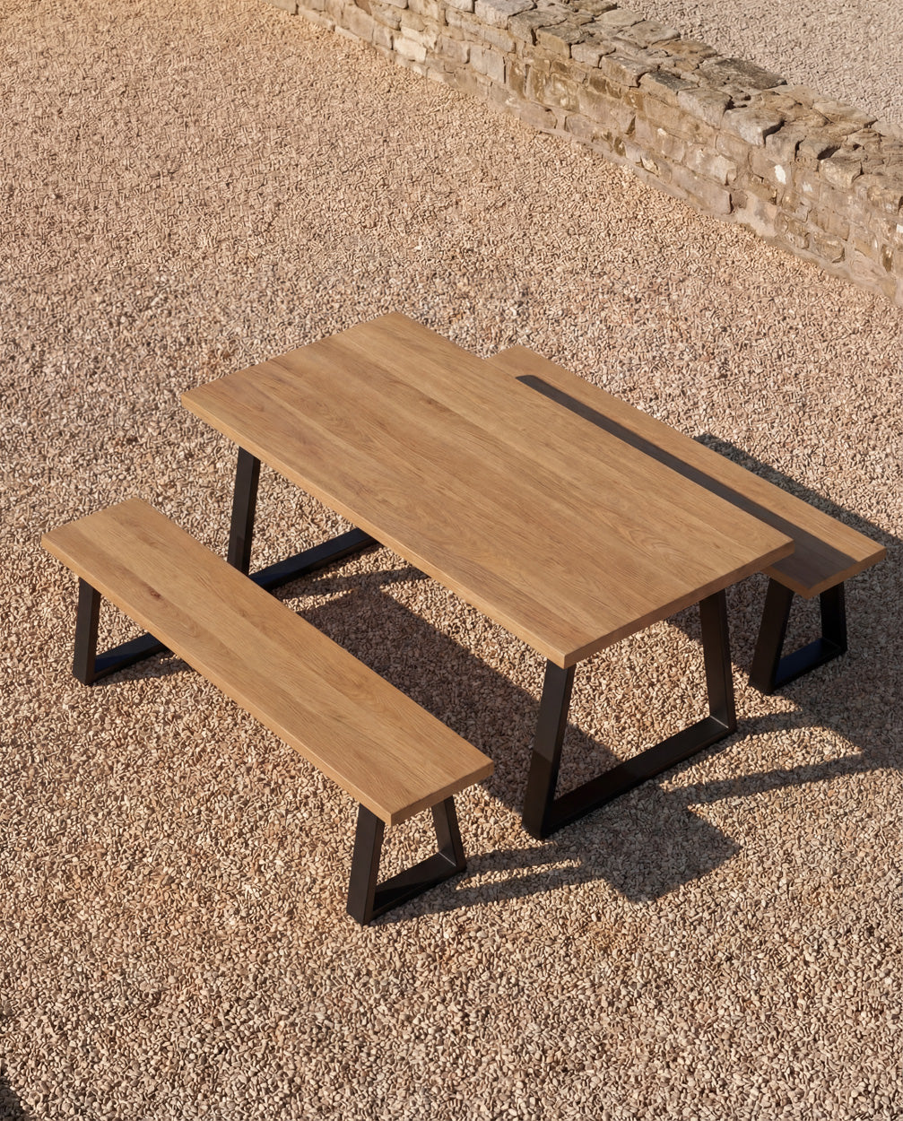 Banc en teck et fer – Naturel – 220 cm