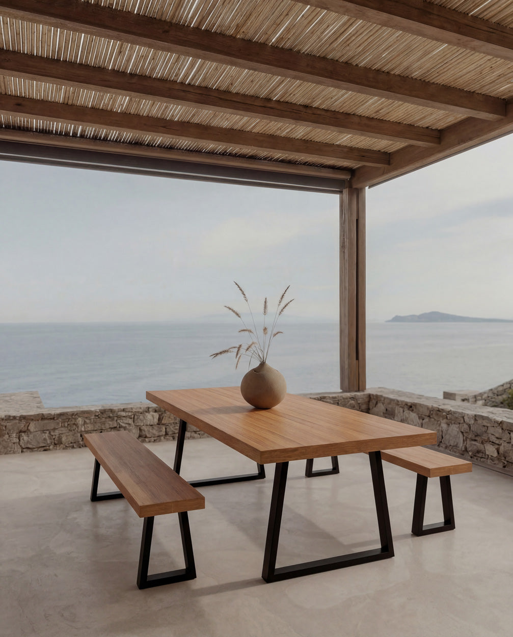 Banc en teck et fer – Naturel – 280 cm