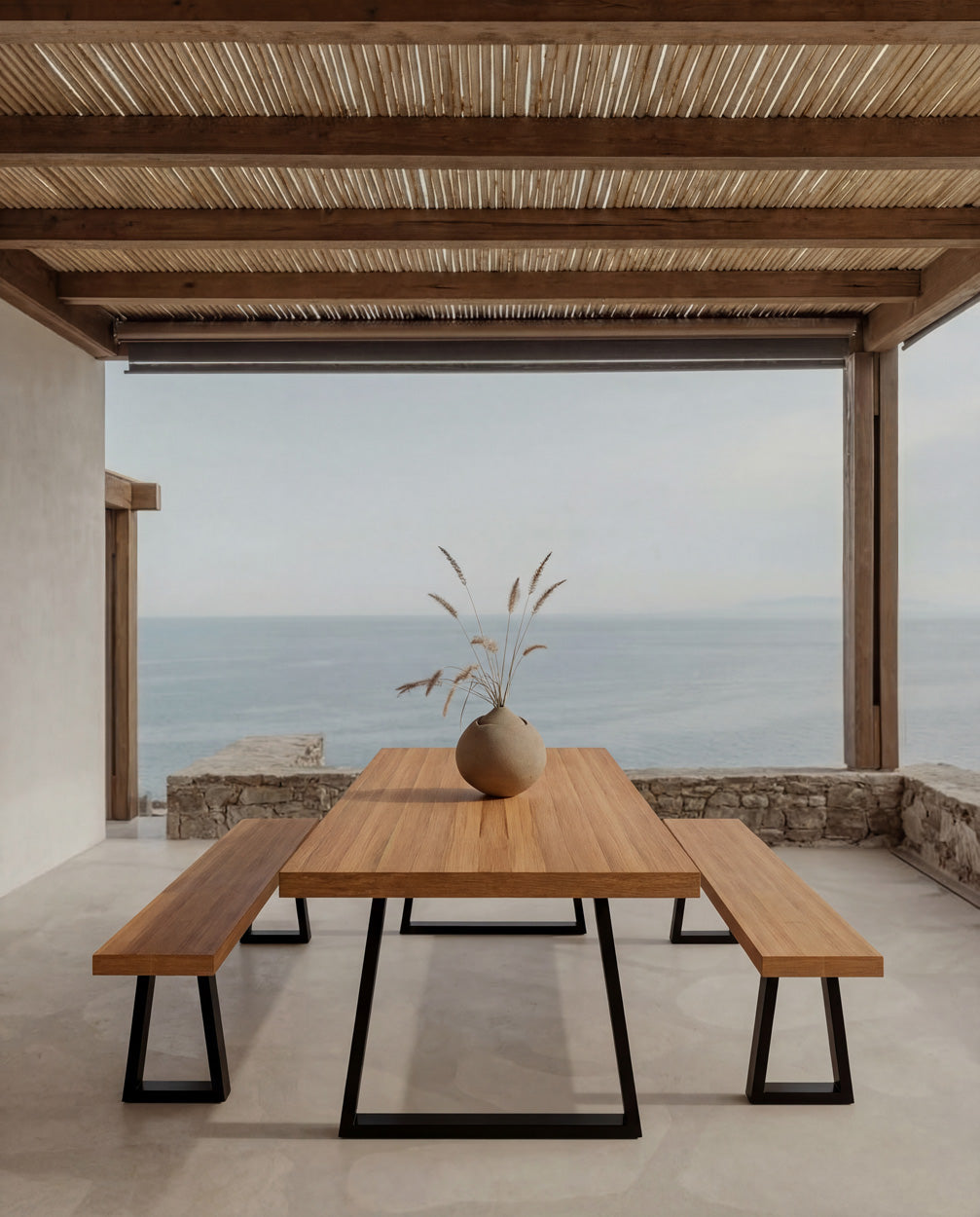 Banc en teck et fer – Naturel – 280 cm