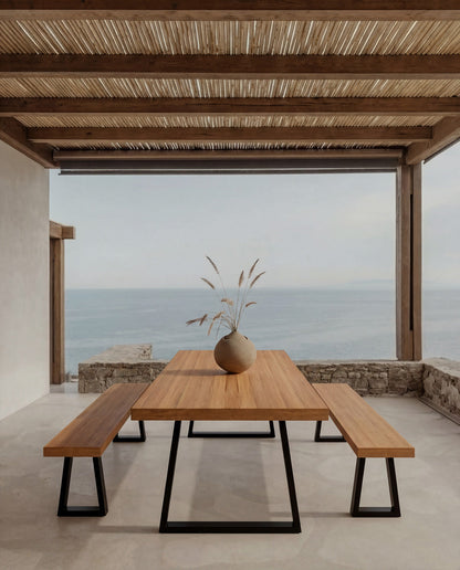 Banc en teck et fer – Naturel – 280 cm