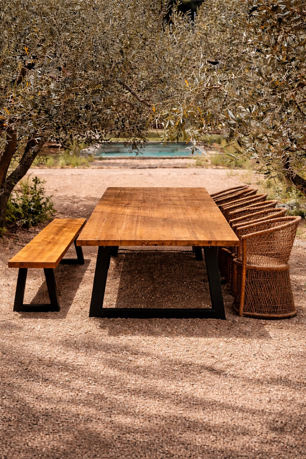 Banc en teck et fer – Naturel – 280 cm